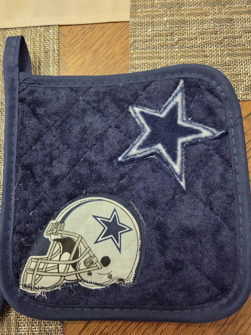 Quilted Navy Blue Football Team Pot Holder - Classic Logo Design
